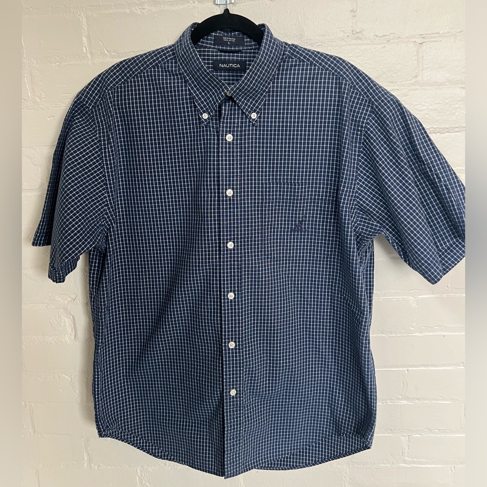 Nautica Men’s Short Sleeve Dress Shirt - Cotton - Large